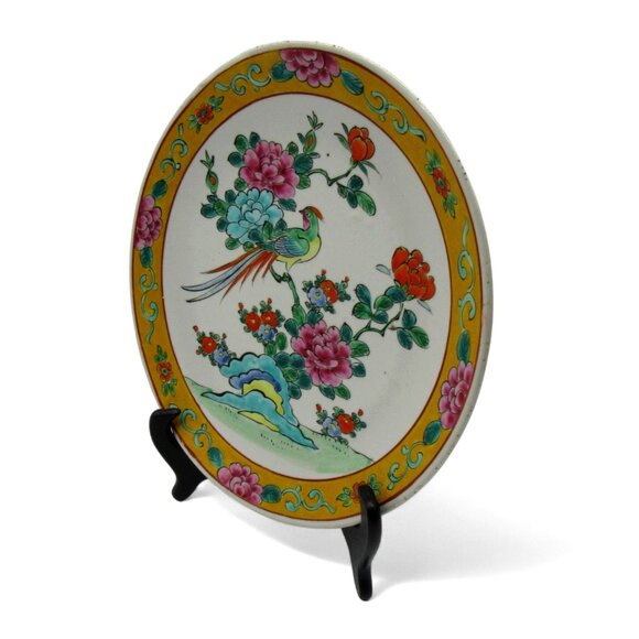 Vintage ASIAN IMARI Porcelain Plate With Vibrant Peacock And Floral Motif 10.7 i - Picture 4 of 11
